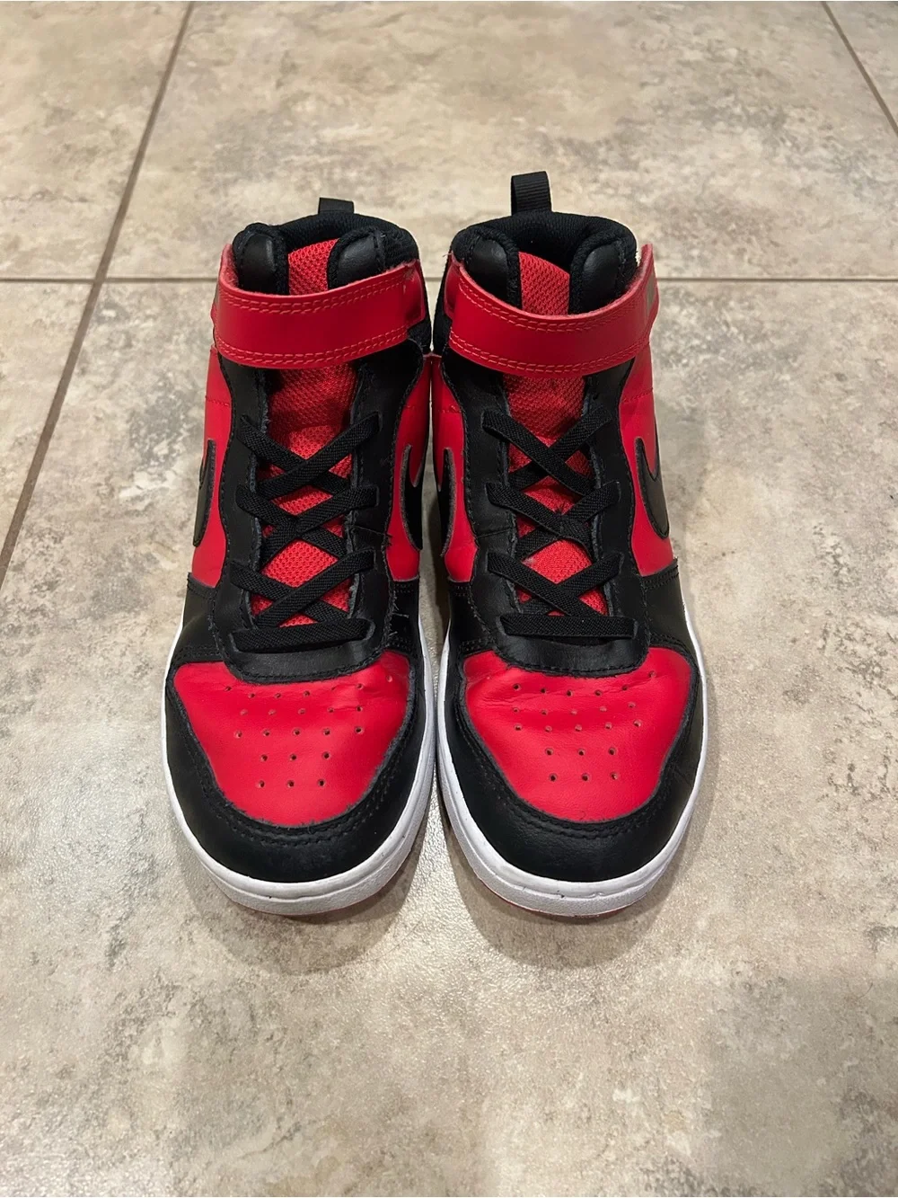 Nike Kids Red and Black High-Top Sneakers with Strap